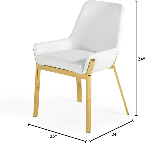Miniatura 2 de Limari Home Raimond Collection - Silla de comedor tapizada de piel sintética moderna con patas de acero inoxidable, color blanco, dorado