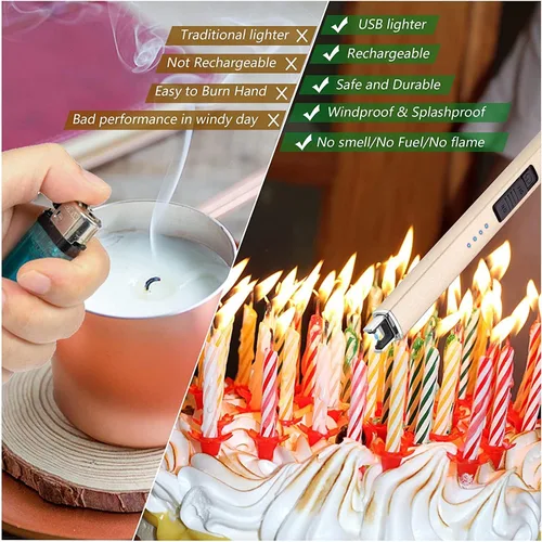 Miniatura 4 de MEIRUBY Encendedor eléctrico de velas, relleno de calcetín de Navidad, regalos para mujeres, mamá, hombres, esposa, hermana, recargable por USB, Oro