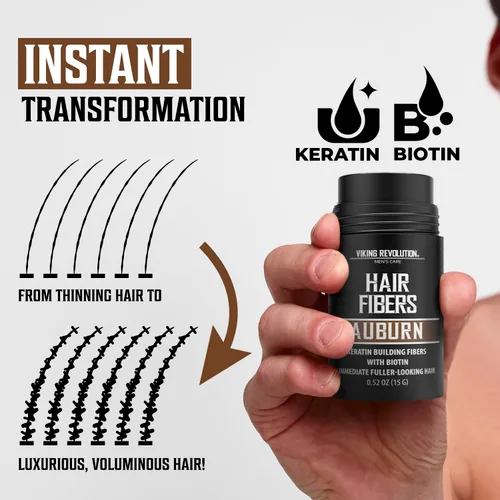 Miniatura 5 de Viking Revolution Fibras de cabello castaño rojizo para hombres adelgazantes, fibra gruesa para cubrir puntos calvos, fibras de construcción