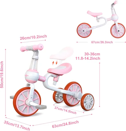 Miniatura 5 de XIAPIA Bicicleta 3 en 1 para Niños Pequeños de 2-4 Años Niña Niño, Triciclo para Niños con Asiento Ajustable, Pedal Desmontable y Ruedas de Azul