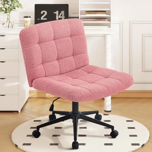 Miniatura 10 de Furniliving Silla de escritorio de oficina en casa con ruedas, silla ancha con patas cruzadas, silla ajustable de altura sin brazos con respaldo
