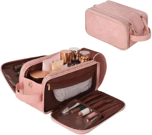 ZITEZHGO Bolsa de viaje de maquillaje, bolsas de cosméticos impermeables para mujeres, bolsa de aseo de piel sintética de gran capacidad,
