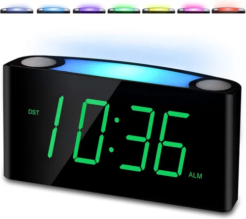 Reloj despertador para dormitorio, pantalla grande de 7.5 pulgadas, reloj digital LED con luz nocturna de 7 colores, cargador de teléfono USB,