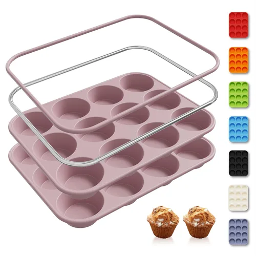 Miniatura 25 de 2 Pack 6 Tazas Molde de Silicona Mini para Magdalenas con Marco Reforzado de Metal Moldes de Silicona para Cupcakes y Pasteles Bandejas para Hornear