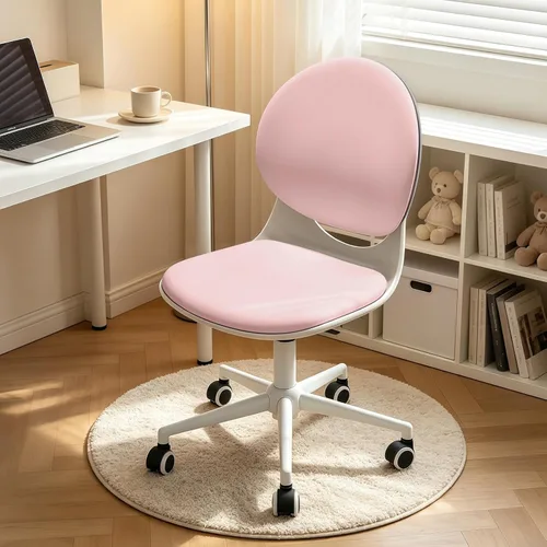 Miniatura 10 de Silla moderna de oficina en casa, silla de escritorio de tela de piel sintética sin brazos con respaldo medio, silla giratoria de altura ajustable