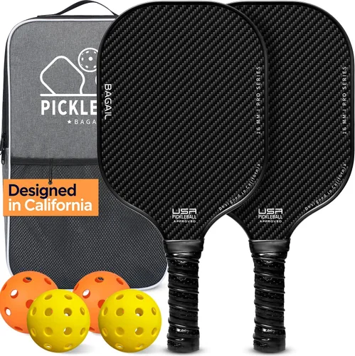 BAGAIL Palas de pickleball aprobadas por USAPA, juego de pickleball de superficie de fibra de vidrio, raquetas ligeras con 4 bolas, 1 bolsa,