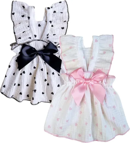 Miniatura 13 de QWINEE Vestido con estampado de corazón para perro y gato, decoración de lazo, lindo vestido de tutú para cachorro, falda tutú para chihuahua, Rosa