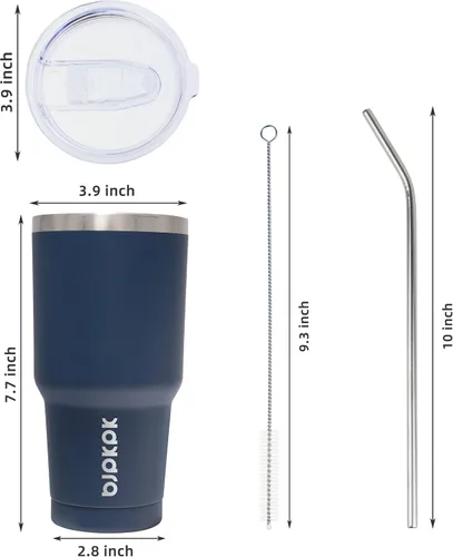 Miniatura 3 de BJPKPK - Vaso de 30 onzas con tapa y pajilla, de acero inoxidable con aislamiento de doble pared al vacío, color azul marino A-Azul Marino-30oz