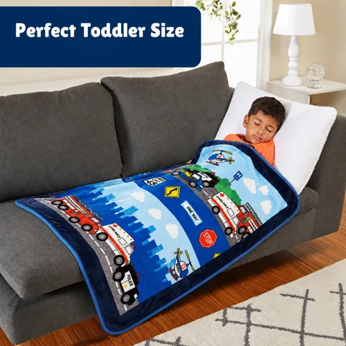 Miniatura 3 de EVERYDAY KIDS Manta para niños pequeños, 30 x 40 pulgadas, rescate de bomberos y policía, súper suave, afelpada, cálida y cómoda Bomberos y rescate