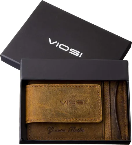 Miniatura 5 de Viosi Billetera delgada de cuero con clip para dinero para hombre, bolsillo frontal, bloqueo RFID, tarjetero con imanes de tierras raras, Rústico