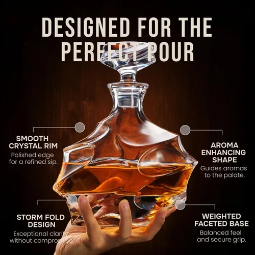 Miniatura 3 de TsukiGlass Storm - Decantador japonés de whisky en cristal de cristal ultra claro 100% libre de plomo – 750ml Elegante caraffa para whisky, whisky