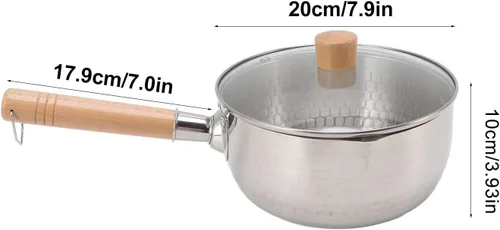 Miniatura 5 de Cacerola japonesa tradicional japonesa antiadherente de 7.9 in de diámetro con tapa, mango de madera, olla de sopa de leche de acero inoxidable