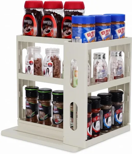 Dutiplus Organizador de especias de 3 niveles, gabinete de almacenamiento giratorio y tirado para encimera de cocina, baño, 10.8 pulgadas de alto x