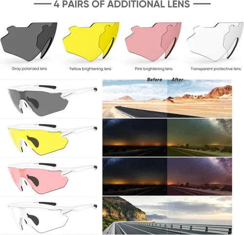 Miniatura 7 de Gafas de ciclismo, lentes deportivos polarizados con marco irrompible TR90, anti-UV400 B # blanco-gris basado en lentes REVO Rojo-M