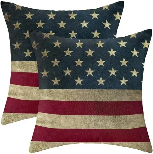 Miniatura 42 de Juego de 2 fundas de almohada decorativas para el 4 de julio, 16 x 16 pulgadas, diseño patriótico de estrellas azul marino del Día