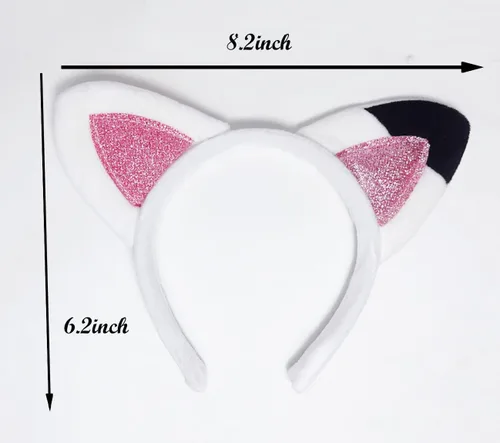 Miniatura 3 de Atvscay Diadema de orejas de gato, diadema de orejas de gato, aro de franela brillante para niña, disfraz de Halloween para fiesta de casa de muñecas