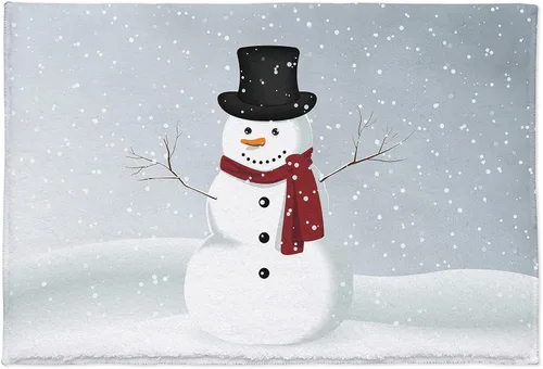 T&H XHome Tapete antideslizante para interiores, absorbente, suave, peludo, diseño de muñeco de nieve, copo de nieve, lavable, duradero, tapete de