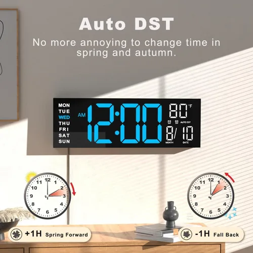 Miniatura 5 de JALL Reloj de pared grande de 16" digital con montaje en pared, temporizador de cuenta regresiva, alarma, LED grande, color RGB, horario de verano