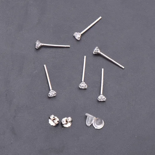 Miniatura 4 de Pendientes de tuerca de 3 mm con circonita cúbica pequeña y diamantes de plata de ley para perforación