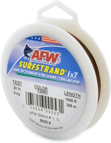 Miniatura 44 de Surfstrand Bare 1x7 Cable Líder de Acero Inoxidable - Línea Líder de Pesca para Agua Salada, 20lb Test - 325lb Test en Brillante, Camuflaje