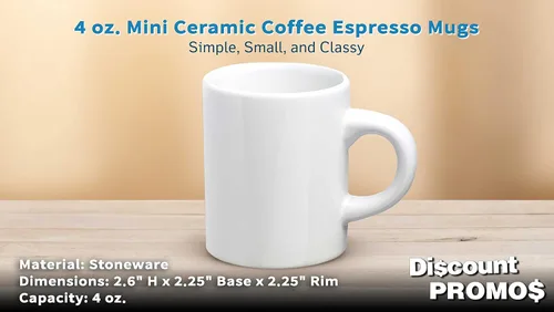 Miniatura 4 de DISCOUNT PROMOS Juego de 10 mini tazas de cerámica, 4 oz. - Gres, café, duradero, mango en C, color blanco
