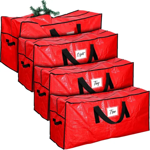 Miniatura 9 de Amylove 4 bolsas grandes de almacenamiento para árbol de Navidad, bolsas resistentes con cremallera, contenedores de plástico impermeables para Verde