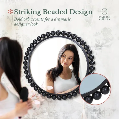 Miniatura 6 de Hamilton Hills Espejo circular negro de 33 x 33 pulgadas, elegante espejo redondo para sala de estar, baño, entrada, decoración de tocador, cuentas