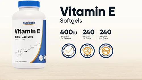 Miniatura 3 de Nutricost Vitamina E 400 UI, 240 cápsulas de cápsulas blandas (2 botellas)