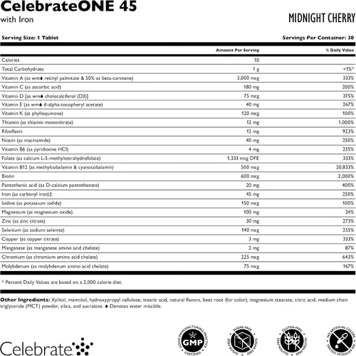 Miniatura 3 de Celebrate Vitamins CelebrateONE 45 masticables, 45mg de hierro - Multivitamínico bariátrico una vez al día, vitaminas y minerales esenciales