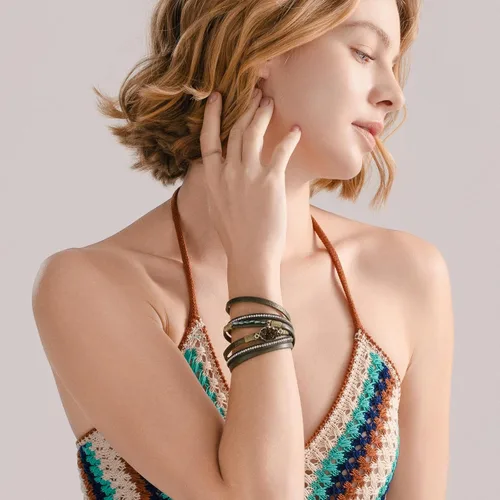 Miniatura 117 de FANCY SHINY - Pulsera de cuero estilo bohemio, pulsera de cuentas de cristal con cierre magnético, regalos de joyería para mujer