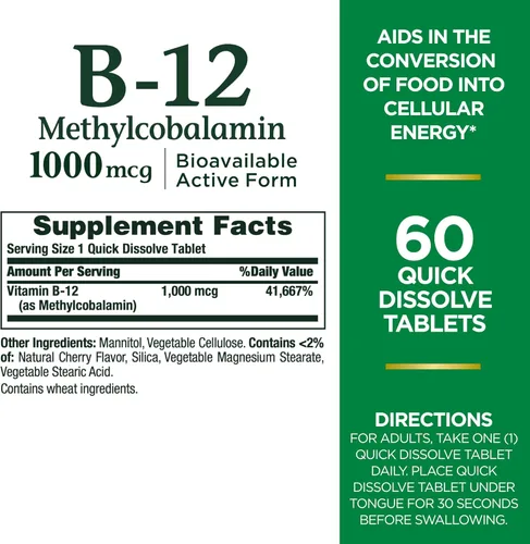 Miniatura 2 de Nature's Bounty Vitamina B-12 tabletas de disolución rápida, 1000 mcg, ayuda en la conversión de alimentos en energía celular, sabor a cereza, 60