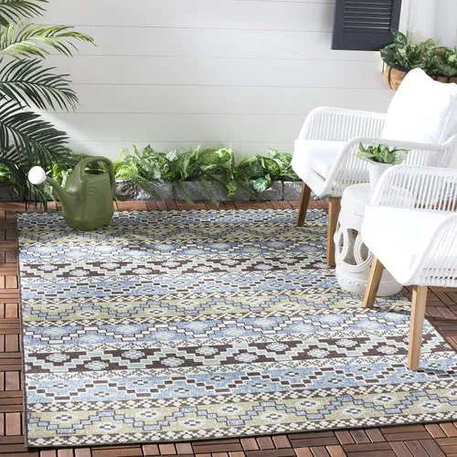 Miniatura 9 de SAFAVIEH Alfombra lavable para exteriores, colección Veranda – Alfombra de pasillo de 2.3 x 6 pies, color azul y crema, no desprende pelusa y fácil