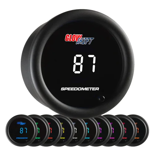 GlowShift Kit de medidor de velocímetro digital de 10 colores, 140 MPH, pantalla LED multicolor, lente tintada, 2-1/16 pulgadas (2.047 in)