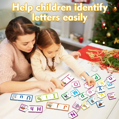 Miniatura 3 de Kasfalci Tarjetas flash de rompecabezas del alfabeto, 78 tarjetas ABC para niños, juguetes de aprendizaje del alfabeto para niños pequeños, regalos