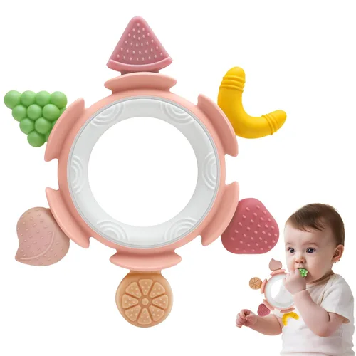 Miniatura 8 de Anillo de dentición para bebés de 3-6-12 meses, mordedor de silicona para bebés para aliviar el dolor de encías, juguete sensorial calmante