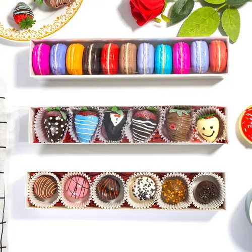 Miniatura 4 de Paquete de 10 cajas de fresa cubiertas de chocolate de 12 x 2.2 x 2 pulgadas para 6, cajas favoritas de fiesta para macarrones, trufas, bombas