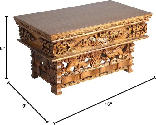 Miniatura 2 de Tribe Azure Fair Trade Pequeña Mesa de Altar León de Nieve, Mesa de Madera Tallada a Mano con Majestuoso Garuda, 16 pulgadas x 9 pulgadas x 9