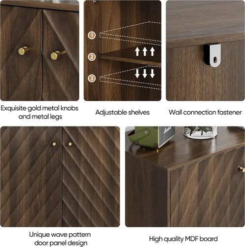 Miniatura 6 de Buffet de comedor moderno de mediados de siglo de 32 pulgadas con almacenamiento, aparador de buffet con diseño de ondas diagonales, mesa