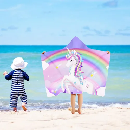 Miniatura 6 de Toalla con capucha de unicornio, toalla de playa de unicornio para niñas, 30 x 50 pulgadas, microfibra rosa arcoíris absorbente, secado rápido