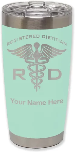 Miniatura 35 de LaserGram Vaso aislado al vacío de 20 onzas, dietista registrado RD, grabado personalizado incluido (negro)