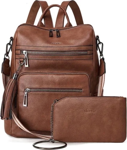 Miniatura 17 de Mochila de cuero Shrrie para mujer, bolso de diseñador de moda para mujer, mochila de viaje convertible, bolso de hombro con muñequera, Mochilas