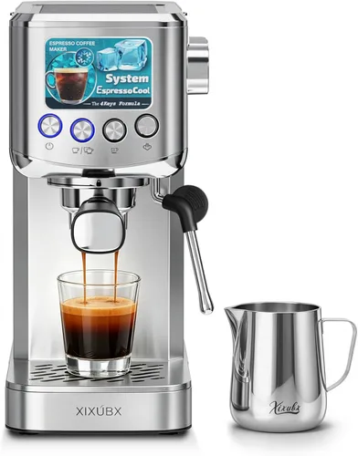 XIXUBX Cafetera de café expreso y café frío de 20 barras con espumador de leche, tanque extraíble de 42 onzas, acero inoxidable, perfecta para
