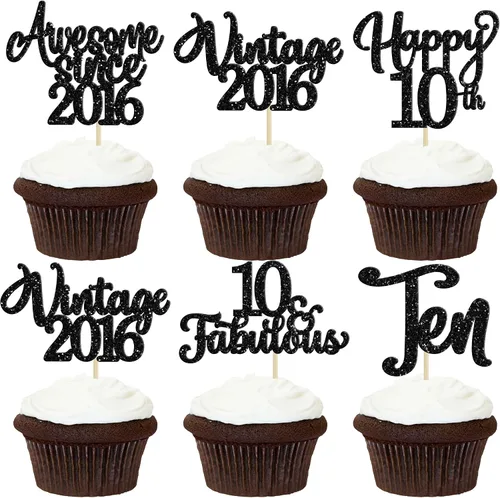 30 piezas de decoración para cupcakes con purpurina de 10 cumpleaños vintage 2016 saludos a 10 fabulosas decoraciones de pasteles para cumpleaños de