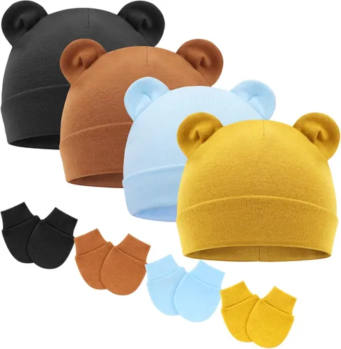 BQUBO - Juego de guantes para bebés recién nacidos, para niños y niñas, gorro de hospital, gorros, guantes para bebés de 0 a 6 meses