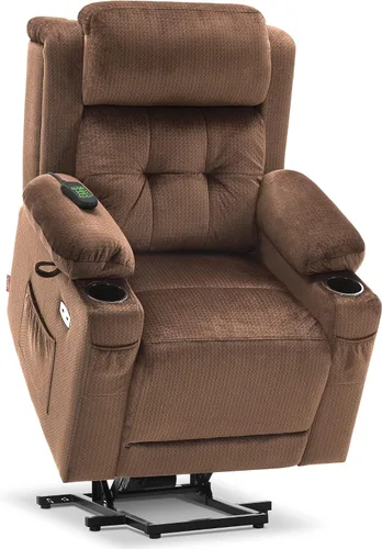 MCombo Silla reclinable eléctrica de pequeño motor triple con masaje y calor para personas mayores pequeñas, reposacabezas ajustable, posición Marrón