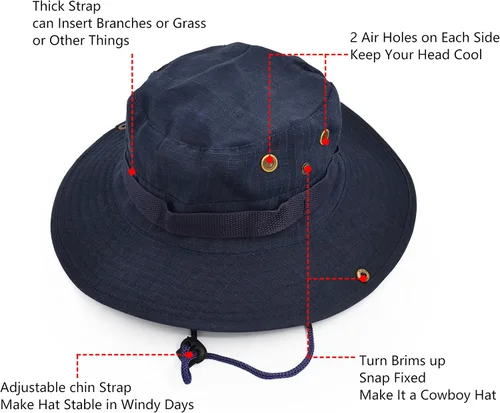 Miniatura 3 de Sombrero de protección solar de ala ancha para exteriores, clásico estilo militar de combate de EE. UU., gorra de sol para pesca, caza, campamento