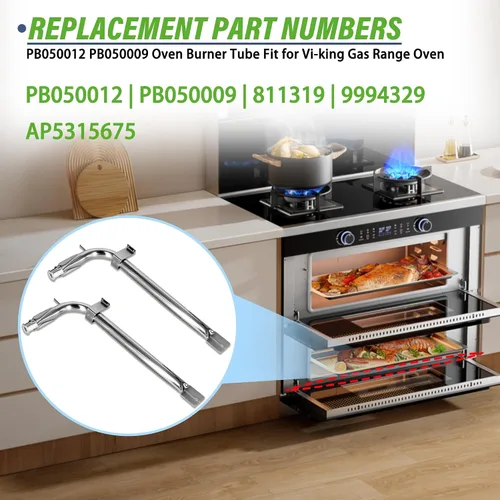 Miniatura 4 de Paquete de 2 tubos de quemador de horno de acero inoxidable PB050012 PB050009 compatible con electrodomésticos Vi-king de repuesto para quemador