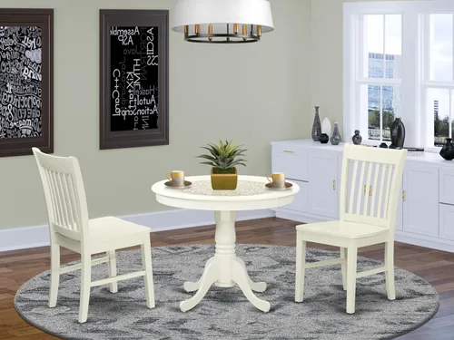 Miniatura 2 de East West Furniture ANNO3-LWH-W - Juego de muebles de comedor de 3 piezas contiene una mesa de comedor redonda con pedestal y 2 sillas de asiento