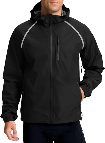 Miniatura 11 de Bikewa - Chaqueta de lluvia para hombre, impermeable, para ciclismo, con capucha, ligera, plegable, cortavientos para bicicleta, chaqueta de running