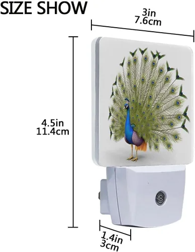 Miniatura 4 de Lámpara LED de luz nocturna enchufable con impresión de pavo real azul con sensor de atardecer a amanecer para dormitorio, baño, pasillo, escaleras